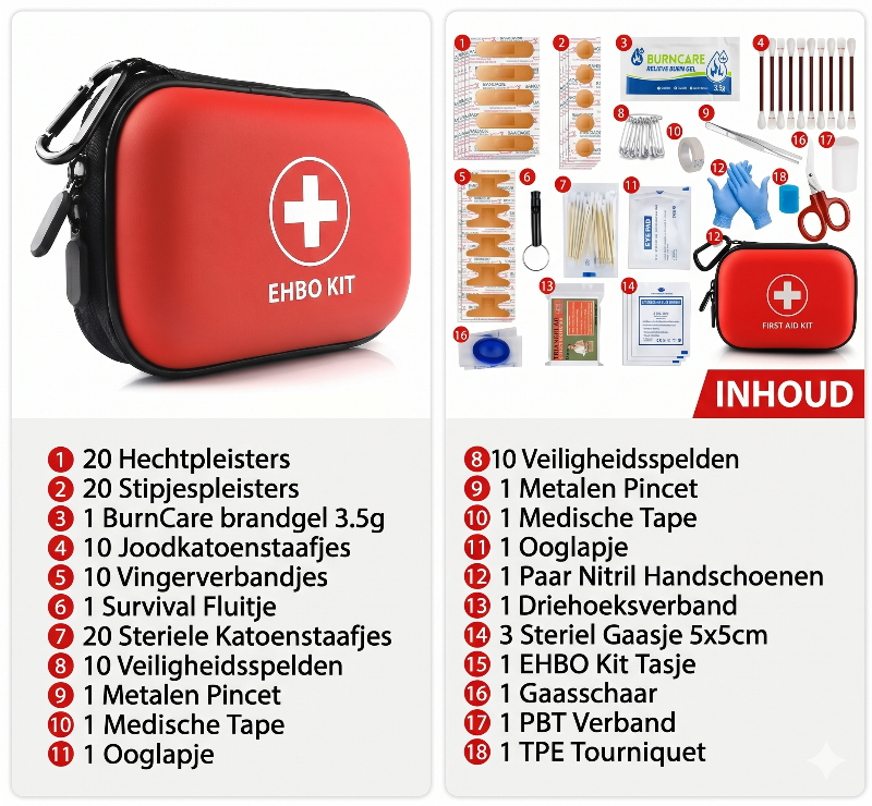 Compacte 104-delige EHBO-set met Hardcase en Karabijnhaak